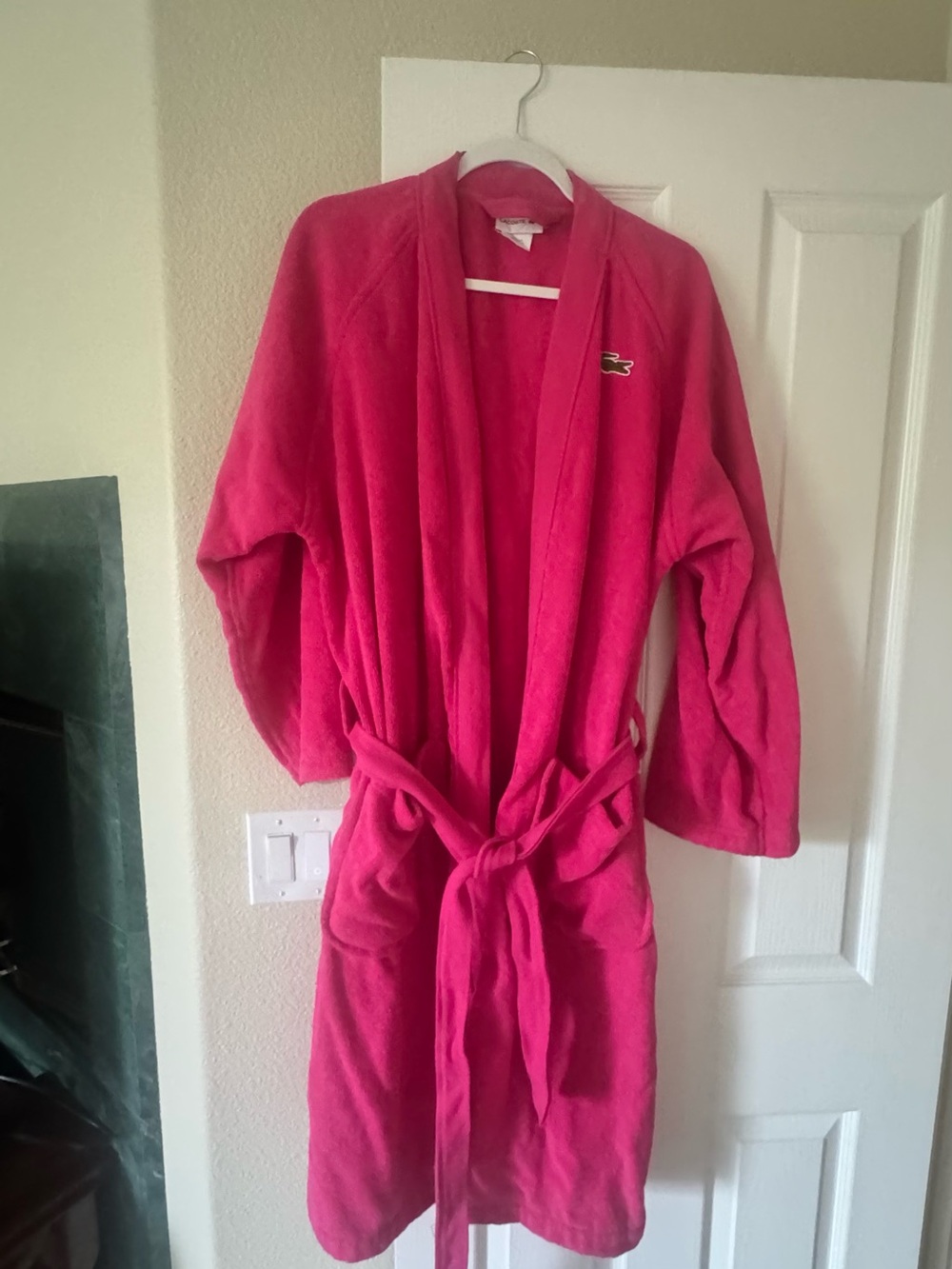 Lacoste Hot Pink Terry Robe with Embroidered Logo -M
